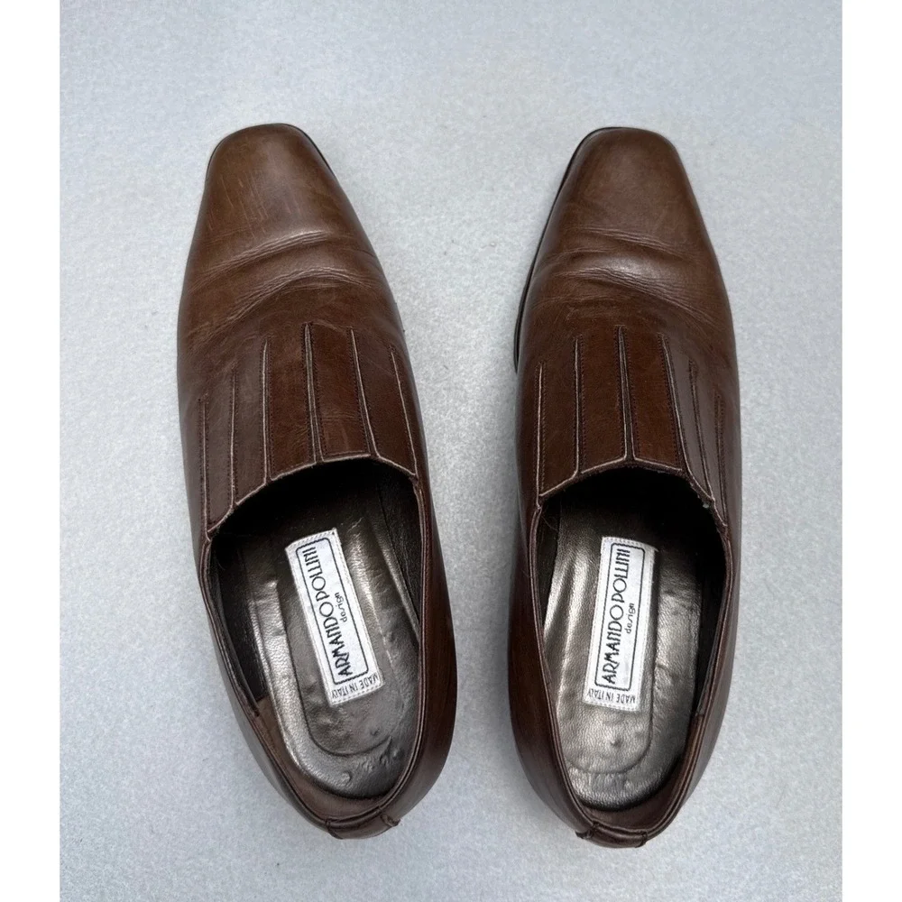 Armando Pollini Loafers Women 37.5 Brown Leather Vibram Lug Sole Made In Italy